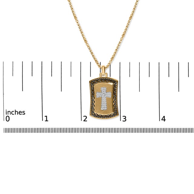 Early 21st Century 14K Yellow Gold Plated Sterling Silver 1/4 Cttw Diamond Cross Dog Tag Pendant Necklace For Sale - Image 5 of 5