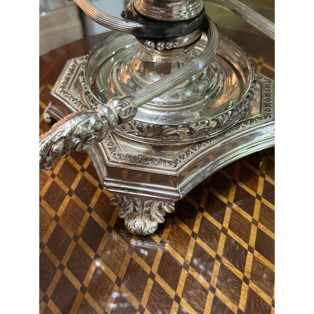 Metal Mid 20th Century Antique Silver-Plated and Cut-Crystal Epergne Center Piece For Sale - Image 7 of 14