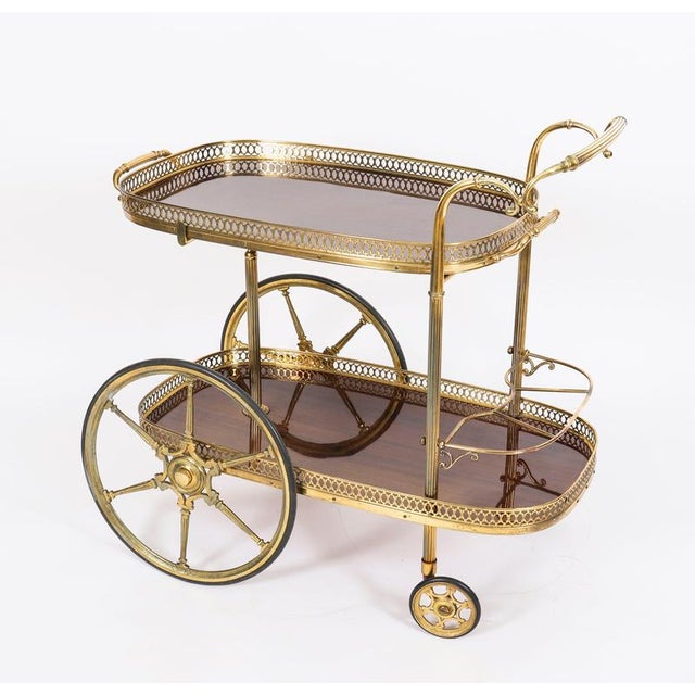 Mid-Century French Walnut and Brass Galleried Drinks Trolley, 1950s For Sale - Image 6 of 18