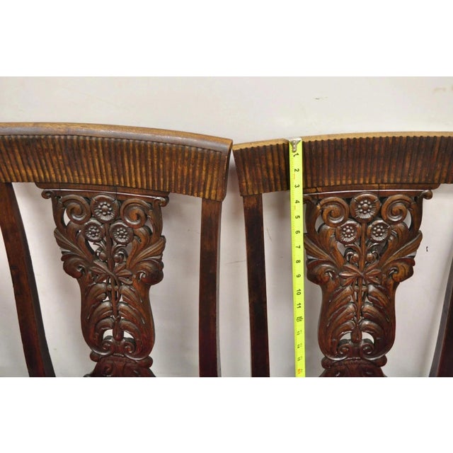Early 20th Century Antique Edwardian Floral Carved Mahogany Red Mohair Dining Chairs - Set of 4 For Sale - Image 5 of 11