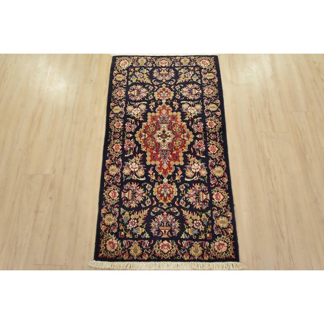 Farmhouse Qom Rug 2’7” X 4’9” Blue Wool Vintage Traditional Hand-Knotted Carpet For Sale - Image 3 of 10