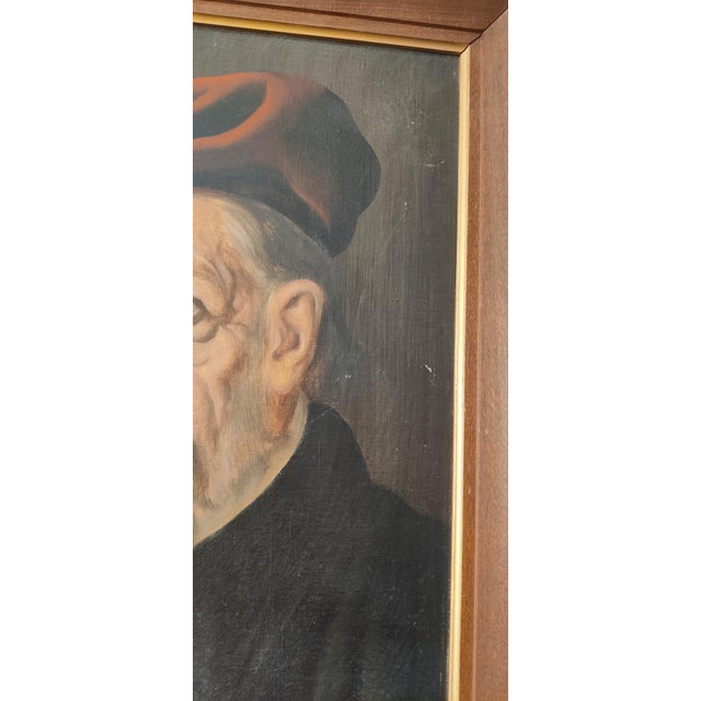 Jeno Gussich Signed Oil Portrait ~ Man in a Red Beret, Circa Mid-20th Century For Sale In Atlanta - Image 6 of 12