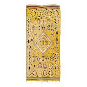 Vintage Moroccan Yellow Handmade Tribal Designed Wool Rug