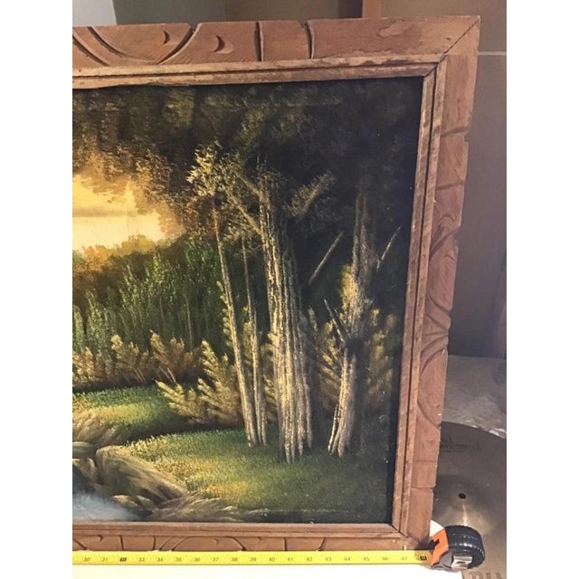 Vintage Mid Century Fabric Painting Waterfall Landscape Wall Art 48" X 26" For Sale In New York - Image 6 of 9