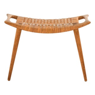 Stool in Oak and Woven Cane attributed to Hans Wegner, 1954 For Sale