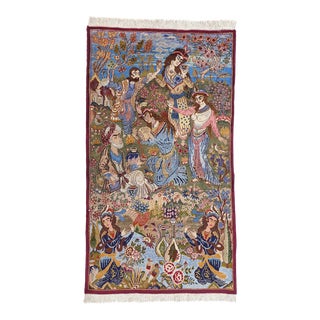 Vintage Persian Mashhad Omar Khayyam Pictorial Rug - 03'10 X 06'09 For Sale
