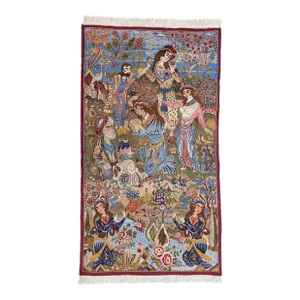 Vintage Persian Mashhad Omar Khayyam Pictorial Rug - 03'10 X 06'09