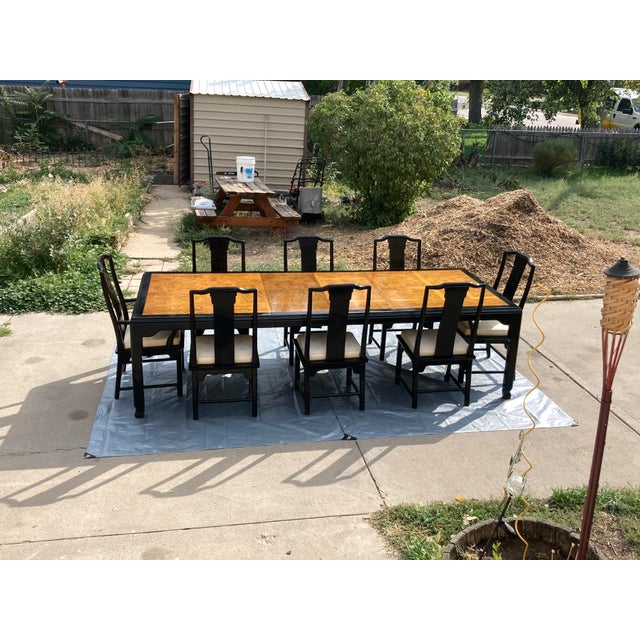 Mid-Century Modern Black Lacquer and Burl Dining Table and ...