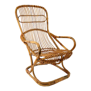 Vintage Tito Agnoli Bamboo Rattan Lounge Chair 1960s