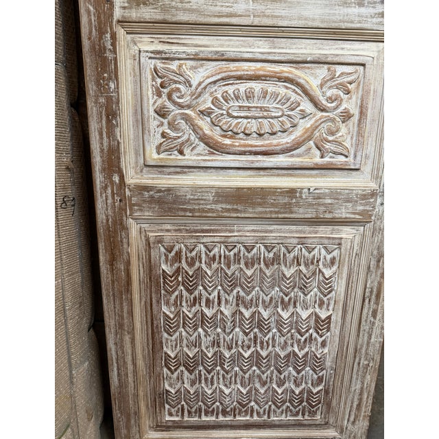 Wood Vintage Whitewashed Carved Wood Door – Rustic Sliding Barn Door or Hinged Statement Entry Panel 80x30 For Sale - Image 7 of 8