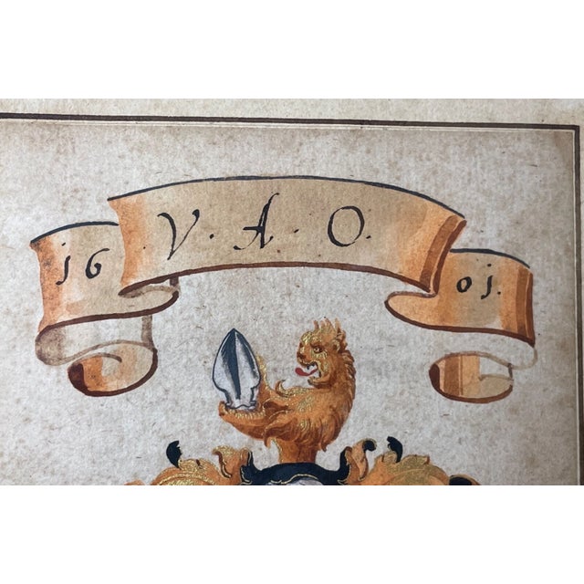 Brown Antique Original 1601 Latin Armorial Coat of Arms Heraldic Painting Manuscript For Sale - Image 8 of 11