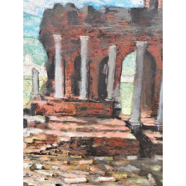 Stone Jan Hoowij (1907–1987) Signed Mid-Century Oil on Panel Painting of Classical Roman Ruins in Gilt Frame For Sale - Image 7 of 9