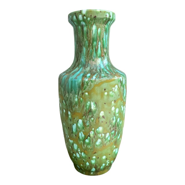 Vintage Studio Art Pottery Drip Glaze Baluster Vase — Mid-Century Modern Ceramic For Sale