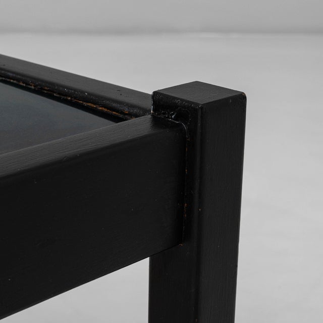 20th Century French Wood Black Patinated Coffee Table With Leaf Ceramic Top For Sale In Greensboro - Image 6 of 18