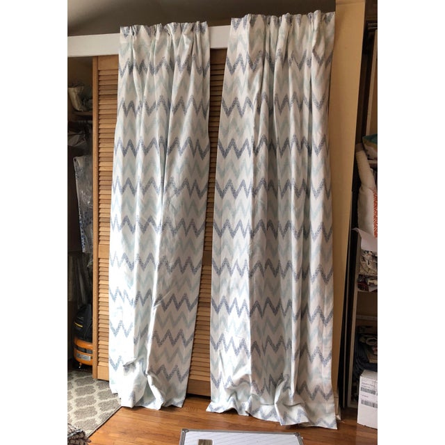 Chevron Printed Drapes Hand Printed Fabric on Linen For Sale - Image 9 of 9