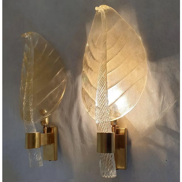 Barovier & Toso Pair of Leaves Gold Murano Glass Sconces 1970s For Sale - Image 4 of 10