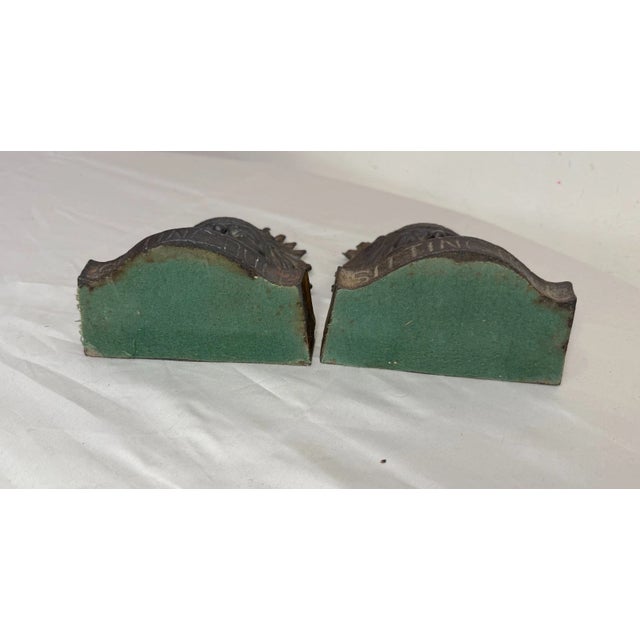 Black Pair Antique Sitting Bull Solid Cast Iron Figural Native American Chief Bookends For Sale - Image 8 of 9