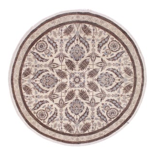 Eclectic Ziegler Ivory/Brown Wool Round - Rug 9'11'' X 9'11'' For Sale