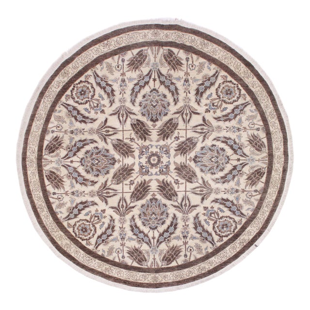 Eclectic Ziegler Ivory/Brown Wool Round - Rug 9'11'' X 9'11'' For Sale