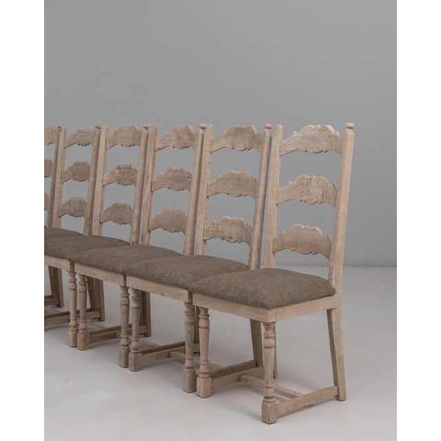 20th Century Belgian Upholstered Oak Ladderback Oak Dining Chairs - Set of 6 For Sale - Image 13 of 18