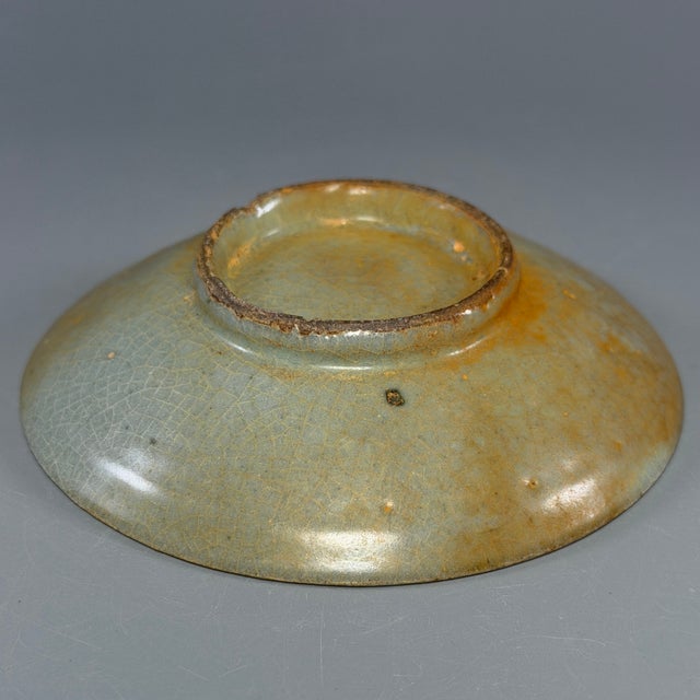 Antique Chinese Crackle Glaze Shallow Plate, Collectible Ceramic For Sale - Image 4 of 5
