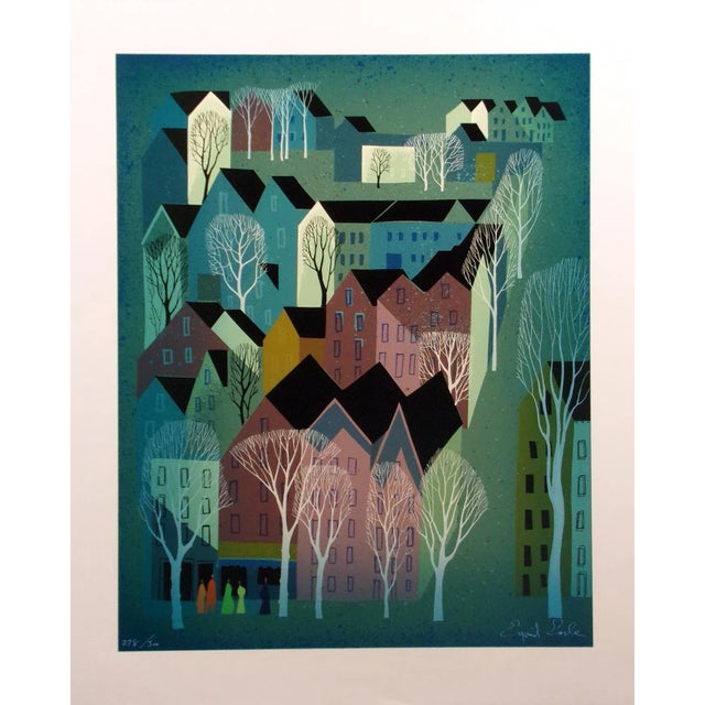 1981 "Village" Abstract Hand Signed Serigraph by Eyvind Earle For Sale