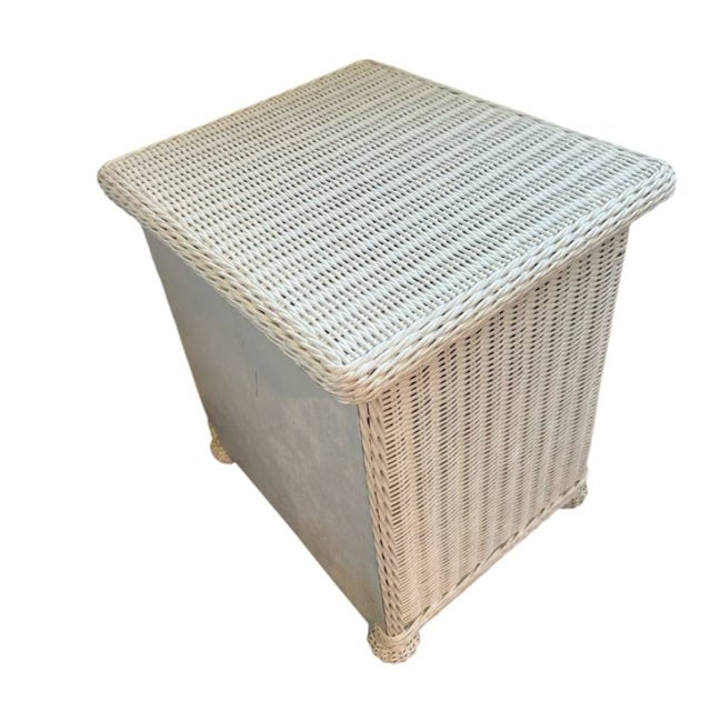 Pair, Wicker, End Tables, Vintage All Wood, Wicker Exterior For Sale - Image 4 of 10