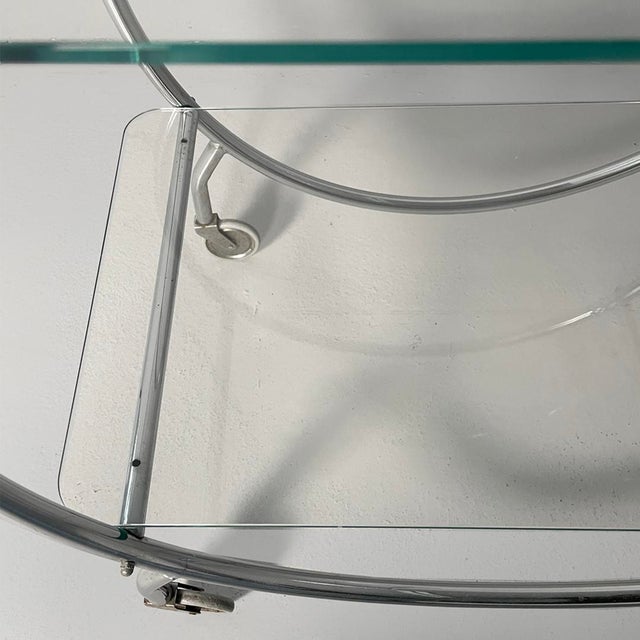 Italian Modern Cart in Steel and Glass with Casters, 1970s For Sale - Image 11 of 15
