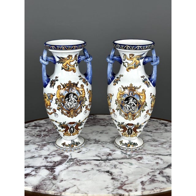 20th Century Renaissance Collection Vases from Gien, Set of 2 For Sale - Image 3 of 8