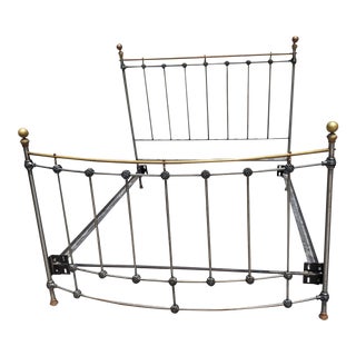 French Country Polished Steel and Brass Queen Size Bedstead For Sale
