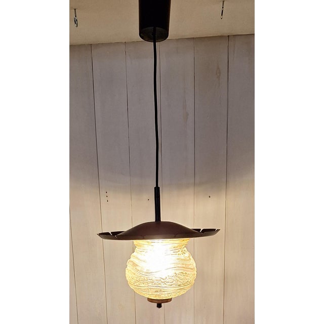 Black Vintage Rustic Pendant Lamp with Copper Frame from Fischer-Leuchten, 1970s For Sale - Image 8 of 8