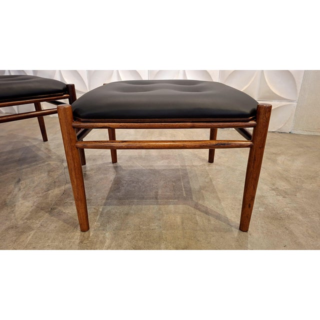 Black Indian Rosewood and Leather Reversible Stools by Alf Svensson for Bodafors, 1960s, Set of 2 For Sale - Image 8 of 12