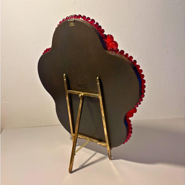 Wood Vintage Red Floral Venetian Murano Glass Table Mirror For Sale - Image 7 of 10