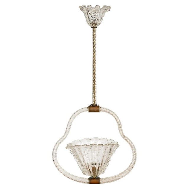 Murano Glass and Brass Flower Pendant Light from Barovier, Italy, 1940s For Sale - Image 11 of 11