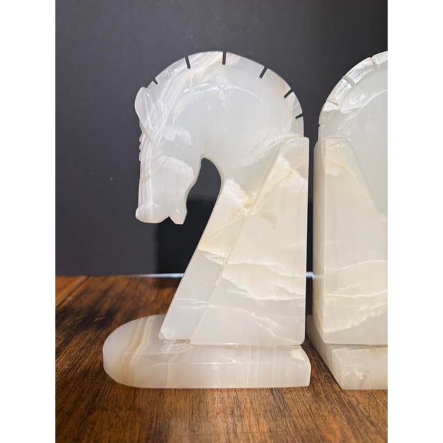 Italian Vintage Onyx Stone Marble Horse Head Bookends Hand Carved 9” Set of 2 For Sale - Image 3 of 11