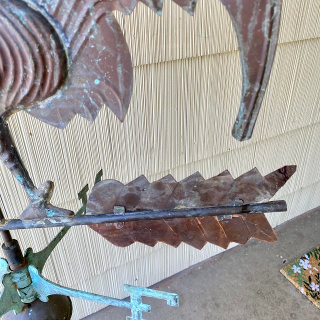 Copper Rooster Weathervane With Directionals (N, E, S, W) and Crown Roof Mount For Sale - Image 12 of 16