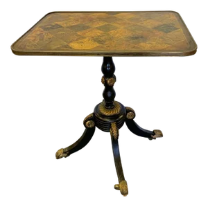 18th Century Pedestal Side Table With Lapidary Painting and Gilt Accents
