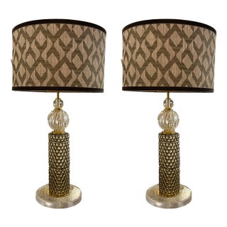 Murano and Brass Lamps, 1970s, Set of 2 For Sale