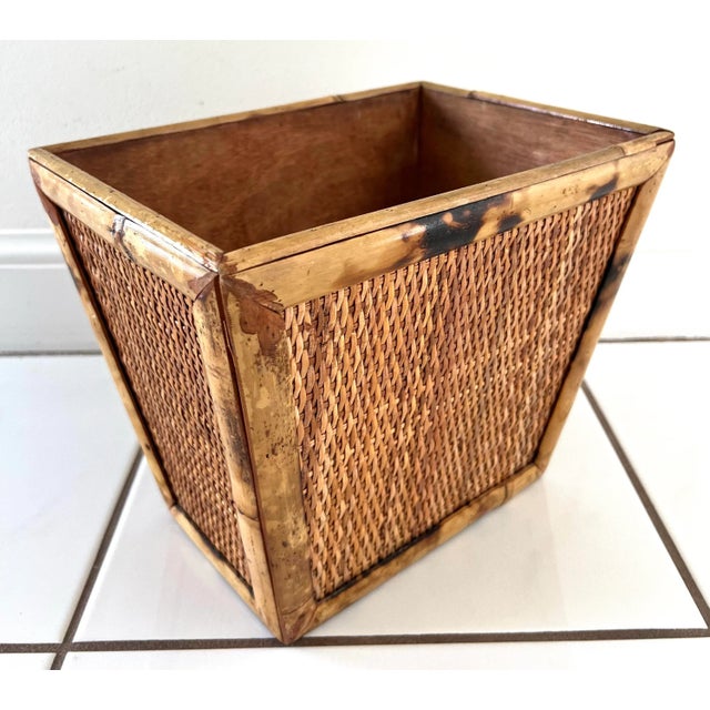 Mid 20th Century Vintage Rattan Bamboo Wastebasket For Sale - Image 5 of 11