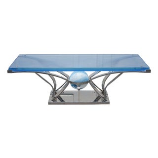 Custom Hand Made Glass Marine Grade Stainless Steel Coffee Table from Soliart For Sale