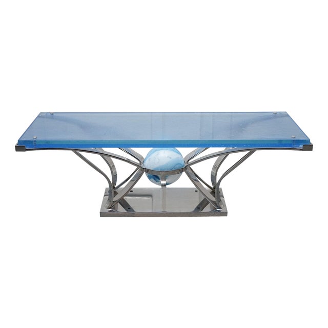 Custom Hand Made Glass Marine Grade Stainless Steel Coffee Table from Soliart For Sale