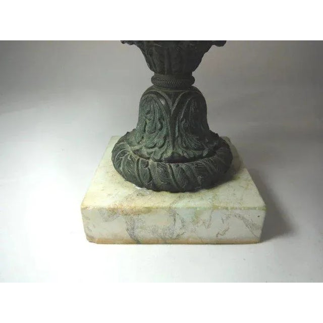 19th Century Grand Tour Beaux Arts Bronze on White Marble Plinth Tazza Urn For Sale In New York - Image 6 of 11