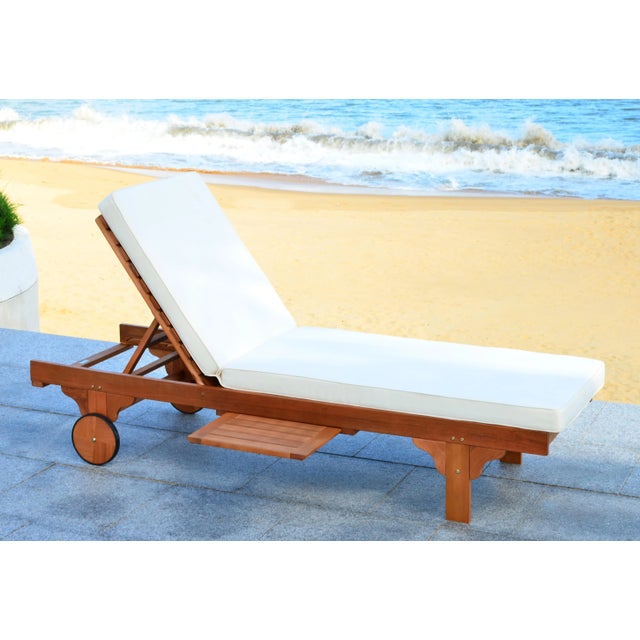 Newport Chaise Lounge Chair with Side Table, Natural/Beige Cushion For Sale - Image 10 of 11