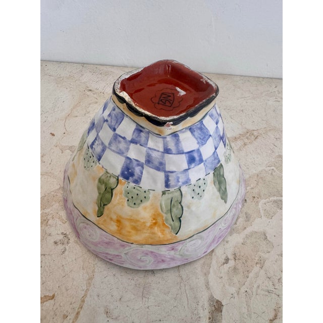 scription: Vintage hand painted pottery bowl or small vase signed “NG” on the bottom. Really fun folk art feel with soft...