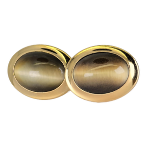 Late 20th Century 14k (585) Yellow Gold - Natural Tiger Eye's Top Quality: Cufflinks- Set of 2
