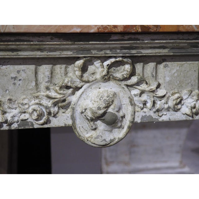 1900 - 1909 Antique French Painted Louis XVI Style Console Table With Marble Top For Sale - Image 5 of 18