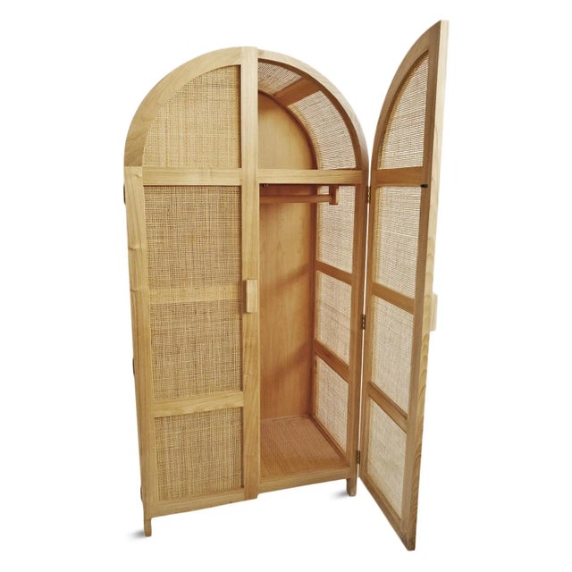 Natural Teak & Cane Armoire Storage Chairish