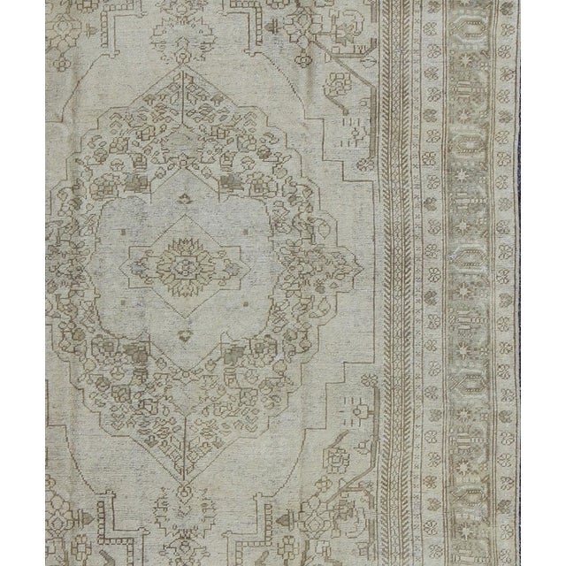 Tribal Vintage Turkish Oushak Rug in Ivory Soft Green L. Brown 5'11 X 9'4 For Sale - Image 3 of 6