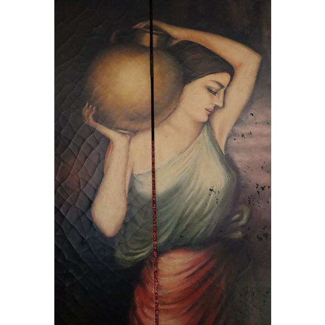 This striking, architectural four-panel screen depicts The Danaides (1904), a Pre-Raphaelite interpretation by John...