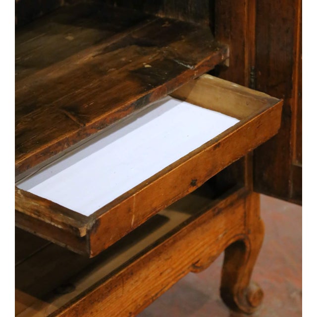 18th C. French Louis XV Pine Buffet-Deux-Corps Vitrine Cabinet From Normandy For Sale - Image 12 of 15